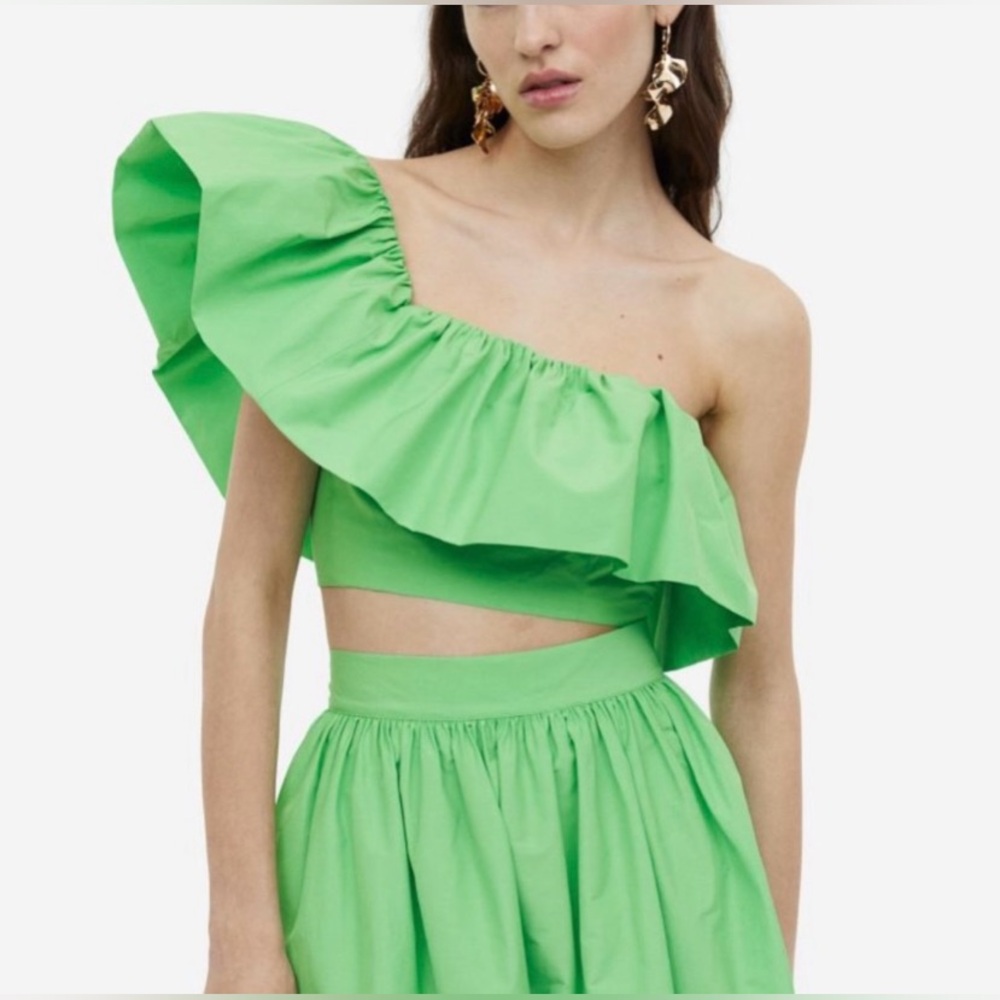 NWT H&M Flounced One Shoulder Top Bright green Size S